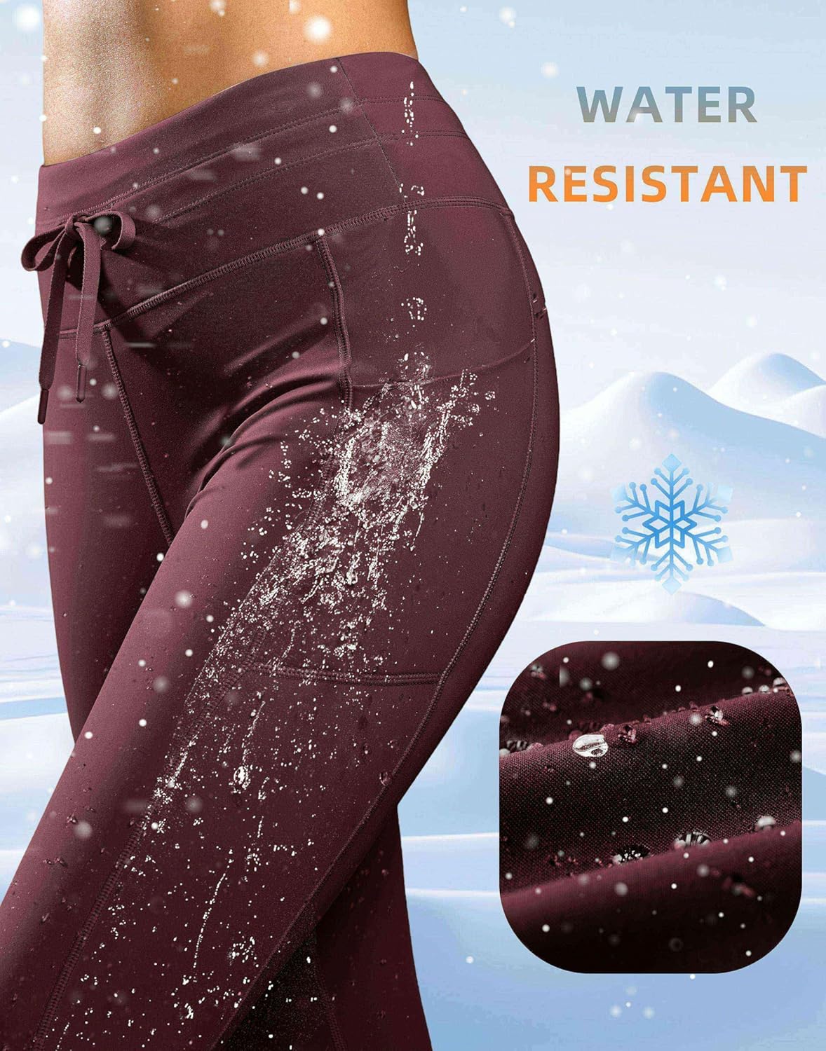 Women's High Waisted Fleece Lined Leggings with Pockets Water Resistant Pants