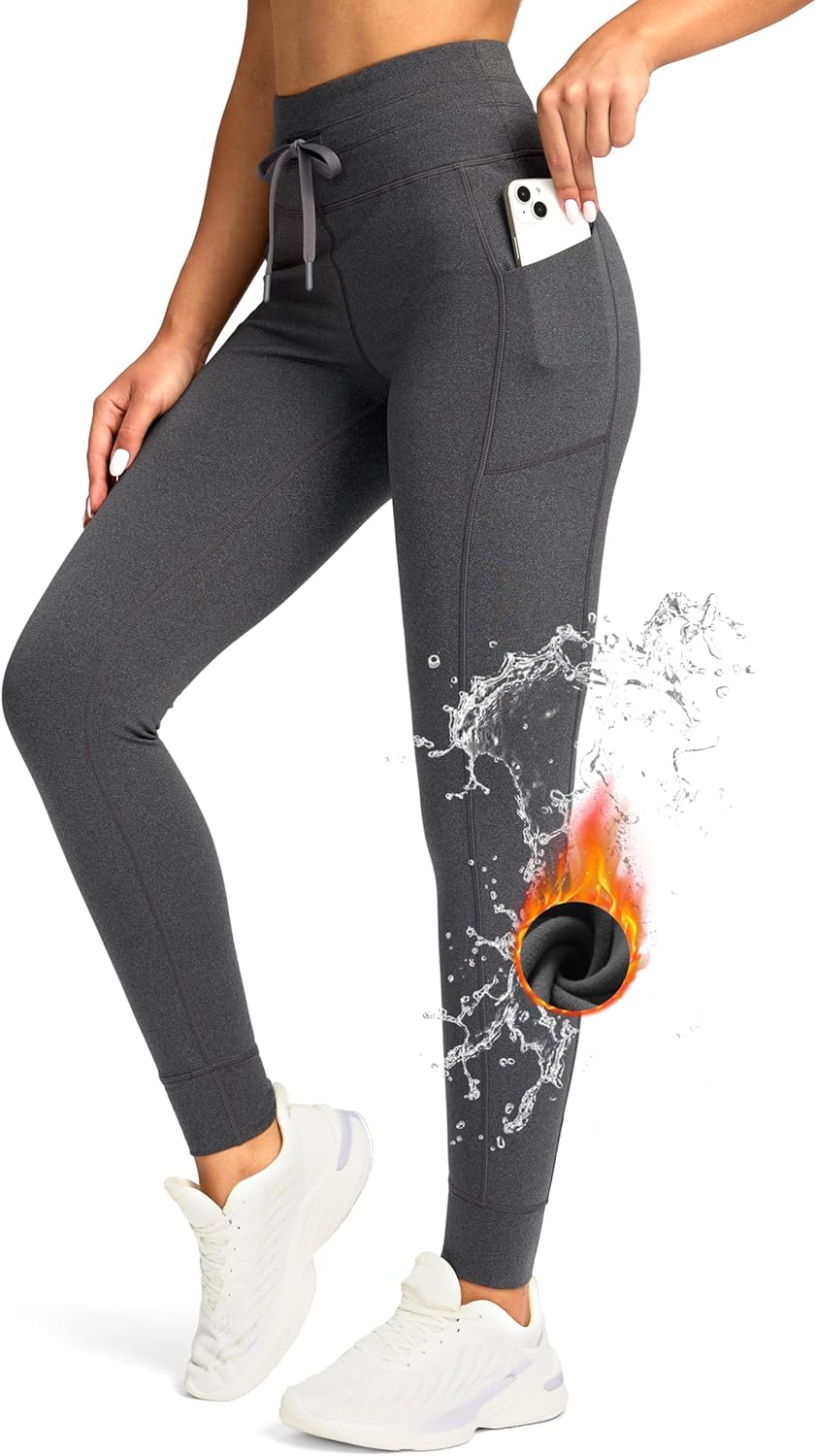 Women's High Waisted Fleece Lined Leggings with Pockets Water Resistant Pants