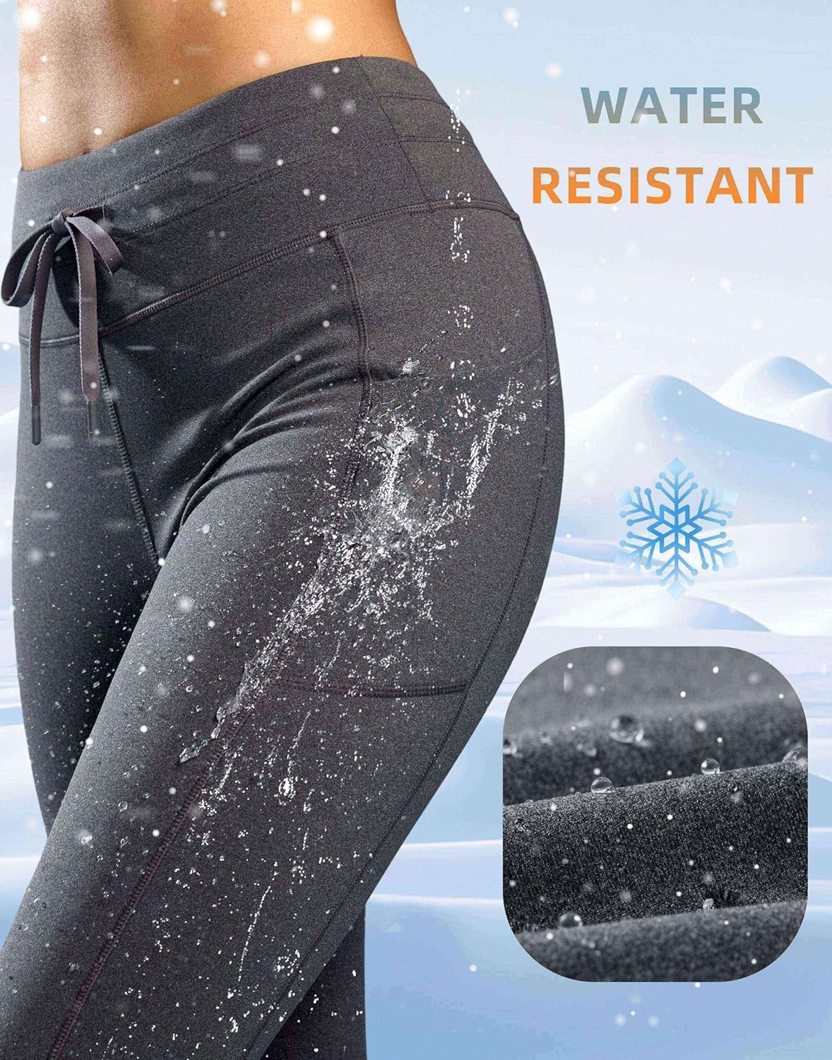 Women's High Waisted Fleece Lined Leggings with Pockets Water Resistant Pants