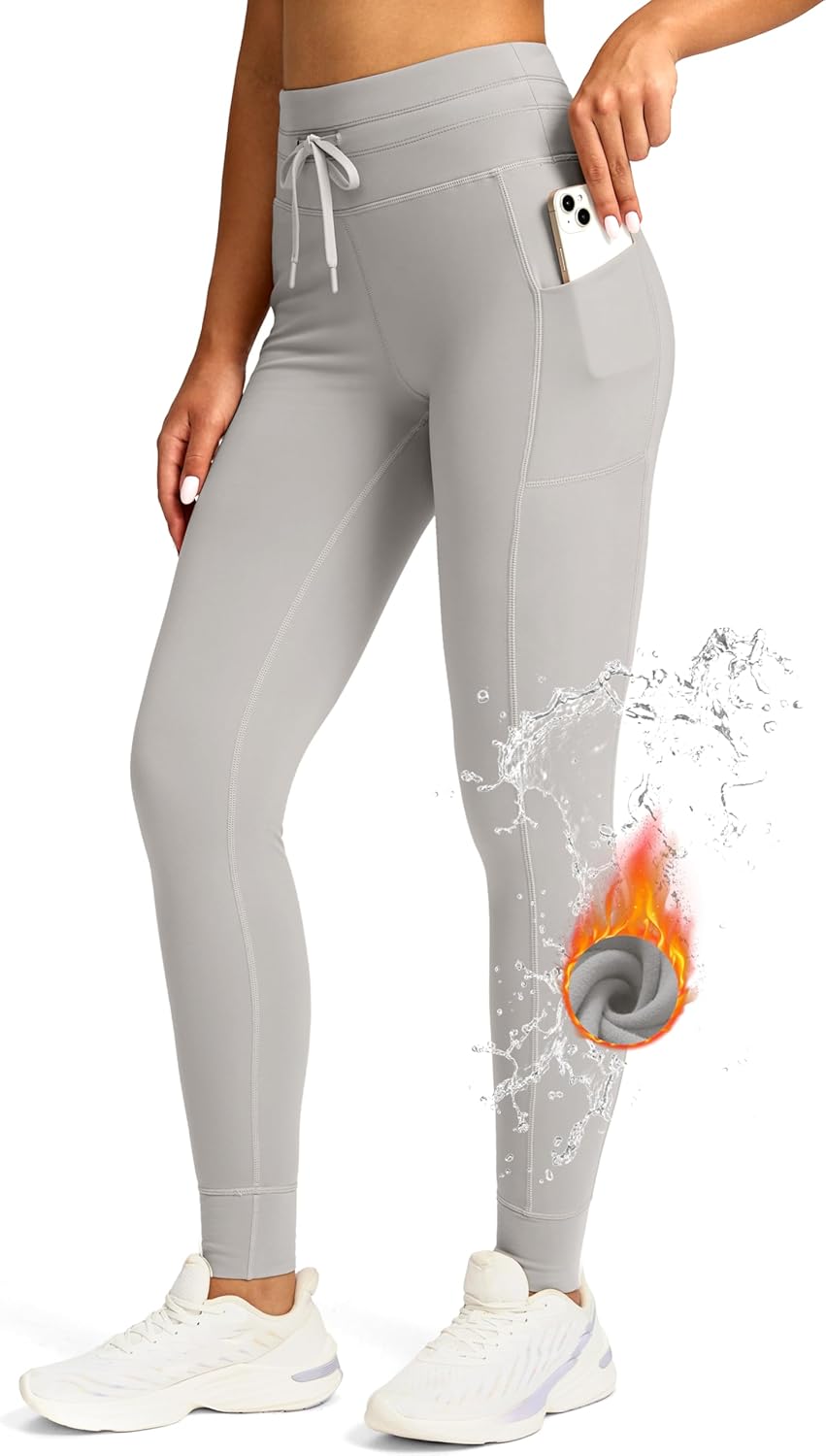 Women's High Waisted Fleece Lined Leggings with Pockets Water Resistant Pants