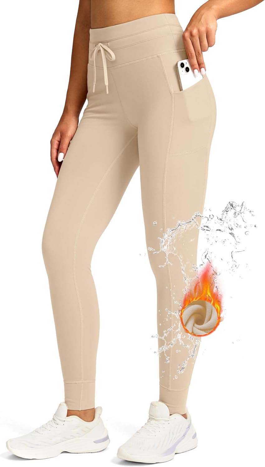 Women's High Waisted Fleece Lined Leggings with Pockets Water Resistant Pants