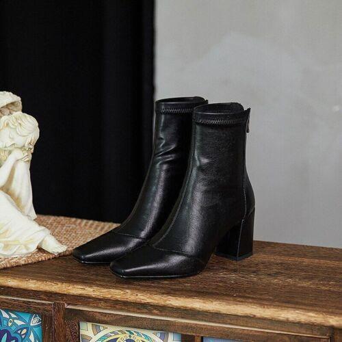 Women's Boots French High Block Heels Zipper Ladies Ankle Boots Short Shoes Size - Picture 15 of 18