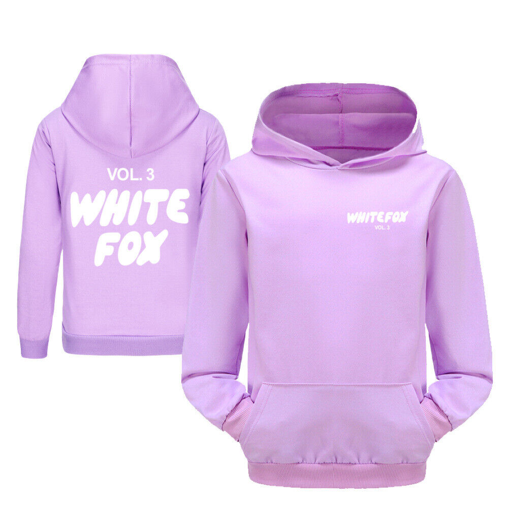 Girls Boys White Black Foxes Pocket Hoodies Kids Casual Long Sleeve Pullover Top