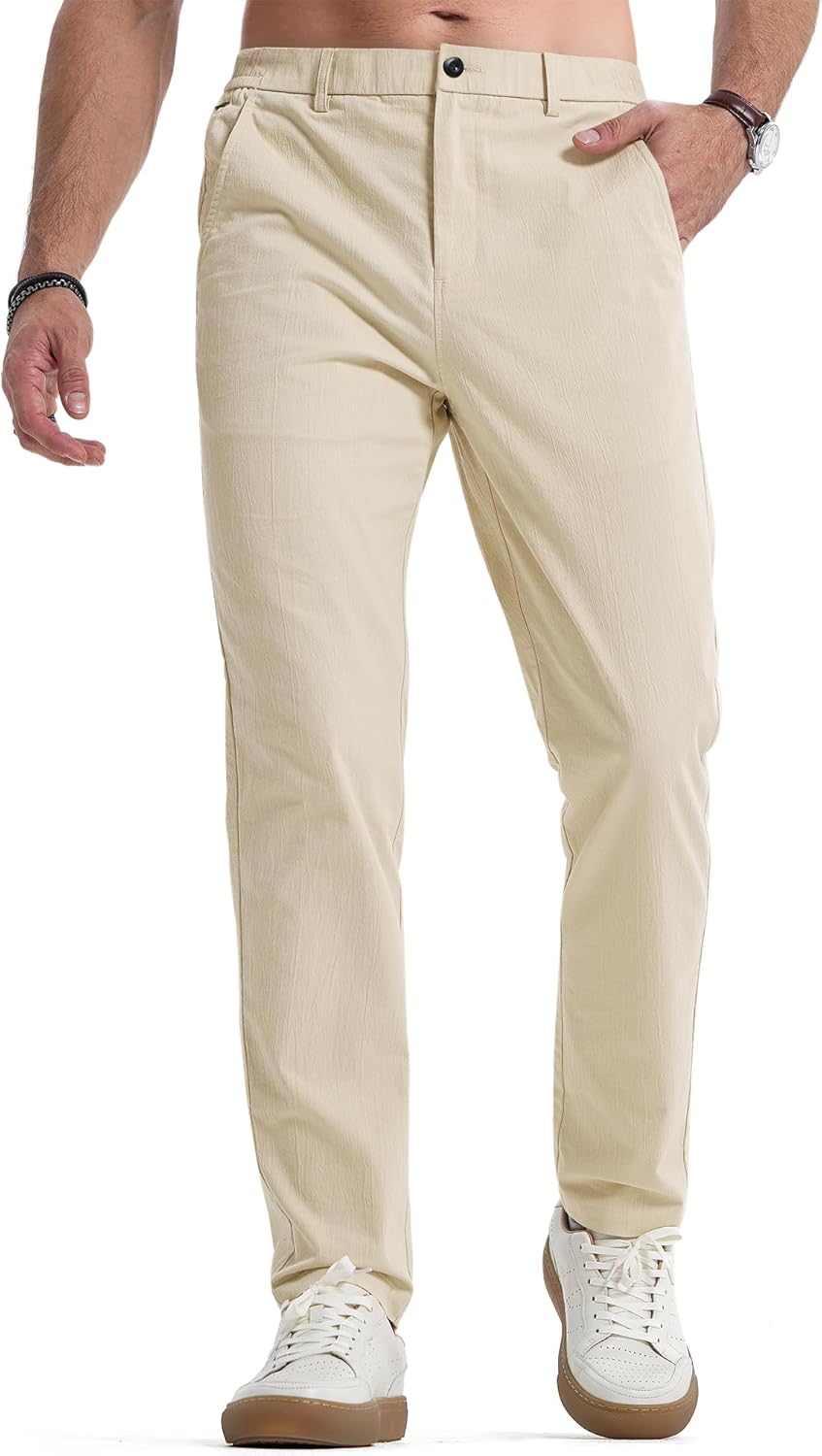 Men's Casual Chino Pants Stretch Washed 4 Way Textured Pants with Zipper Pockets - Picture 25 of 31