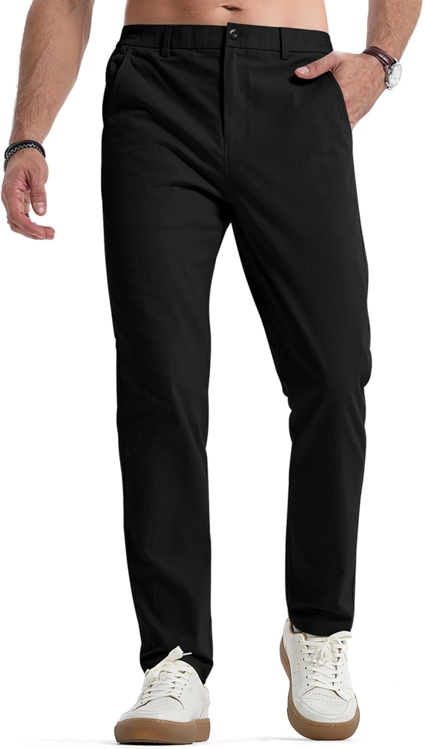 Men's Casual Chino Pants Stretch Washed 4 Way Textured Pants with Zipper Pockets - Picture 26 of 31