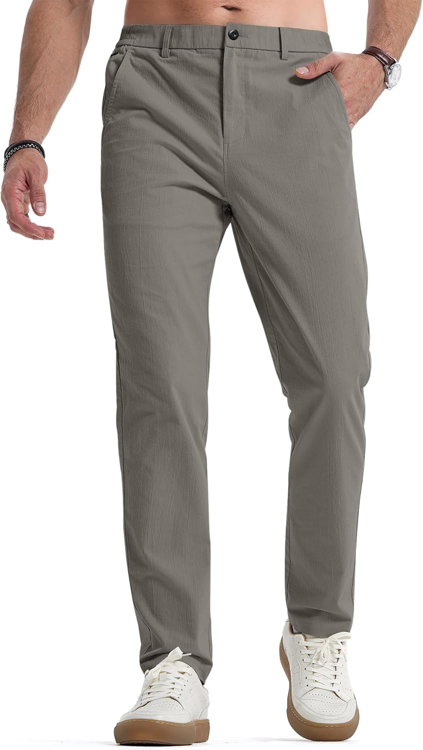 Men's Casual Chino Pants Stretch Washed 4 Way Textured Pants with Zipper Pockets - Picture 27 of 31