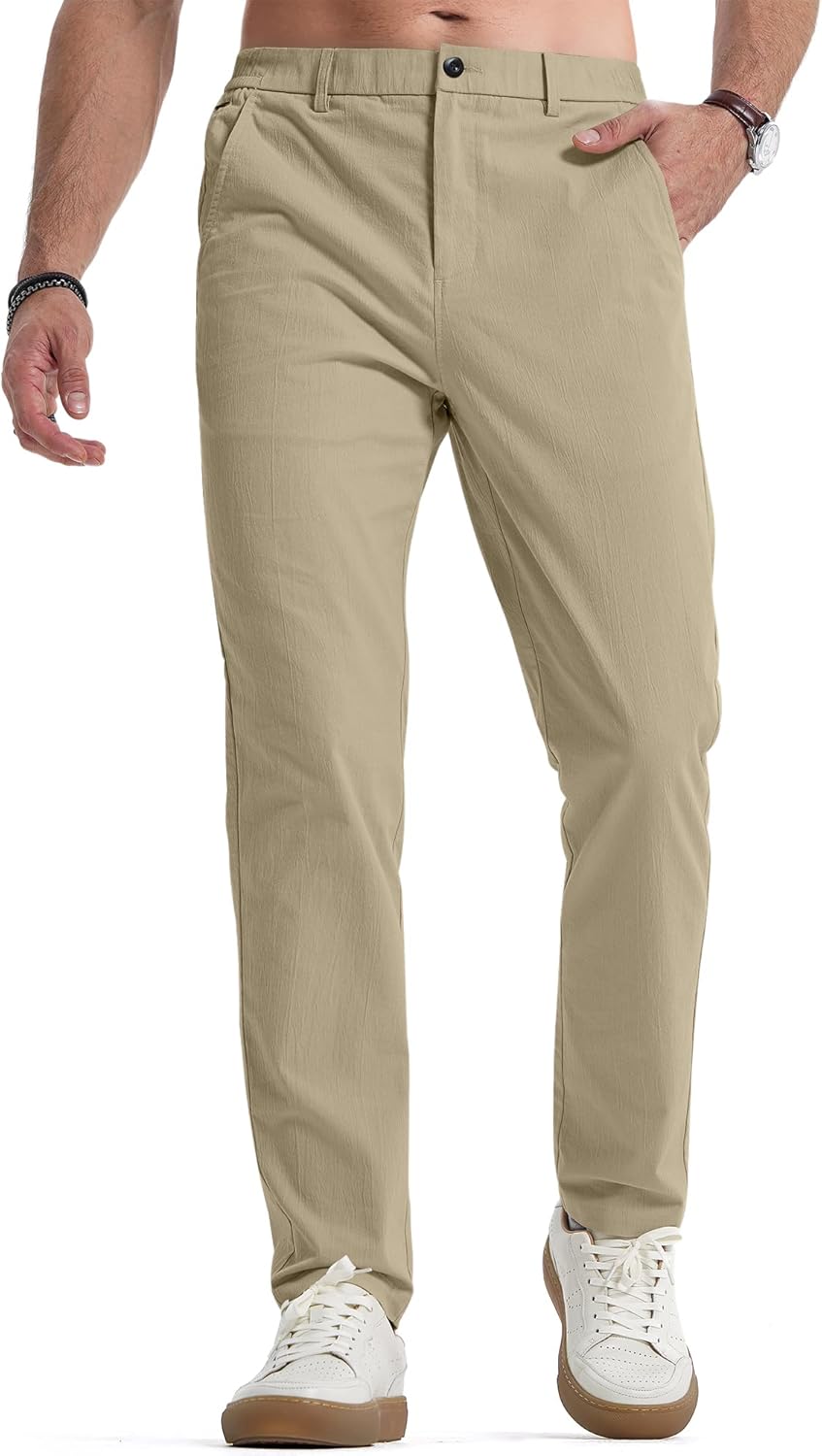 Men's Casual Chino Pants Stretch Washed 4 Way Textured Pants with Zipper Pockets - Picture 28 of 31