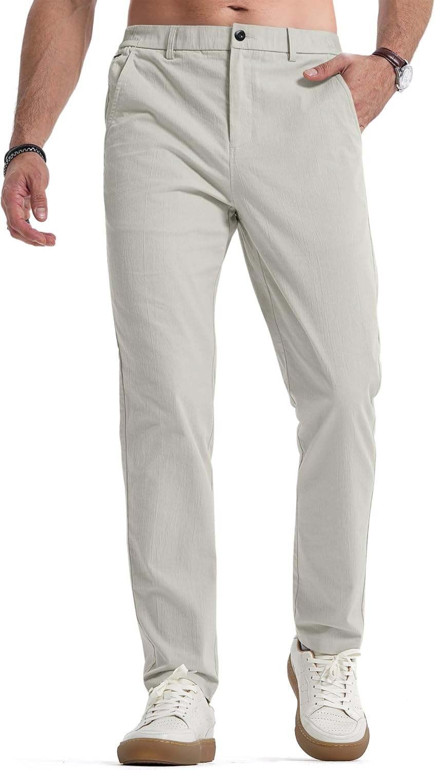 Men's Casual Chino Pants Stretch Washed 4 Way Textured Pants with Zipper Pockets - Picture 29 of 31