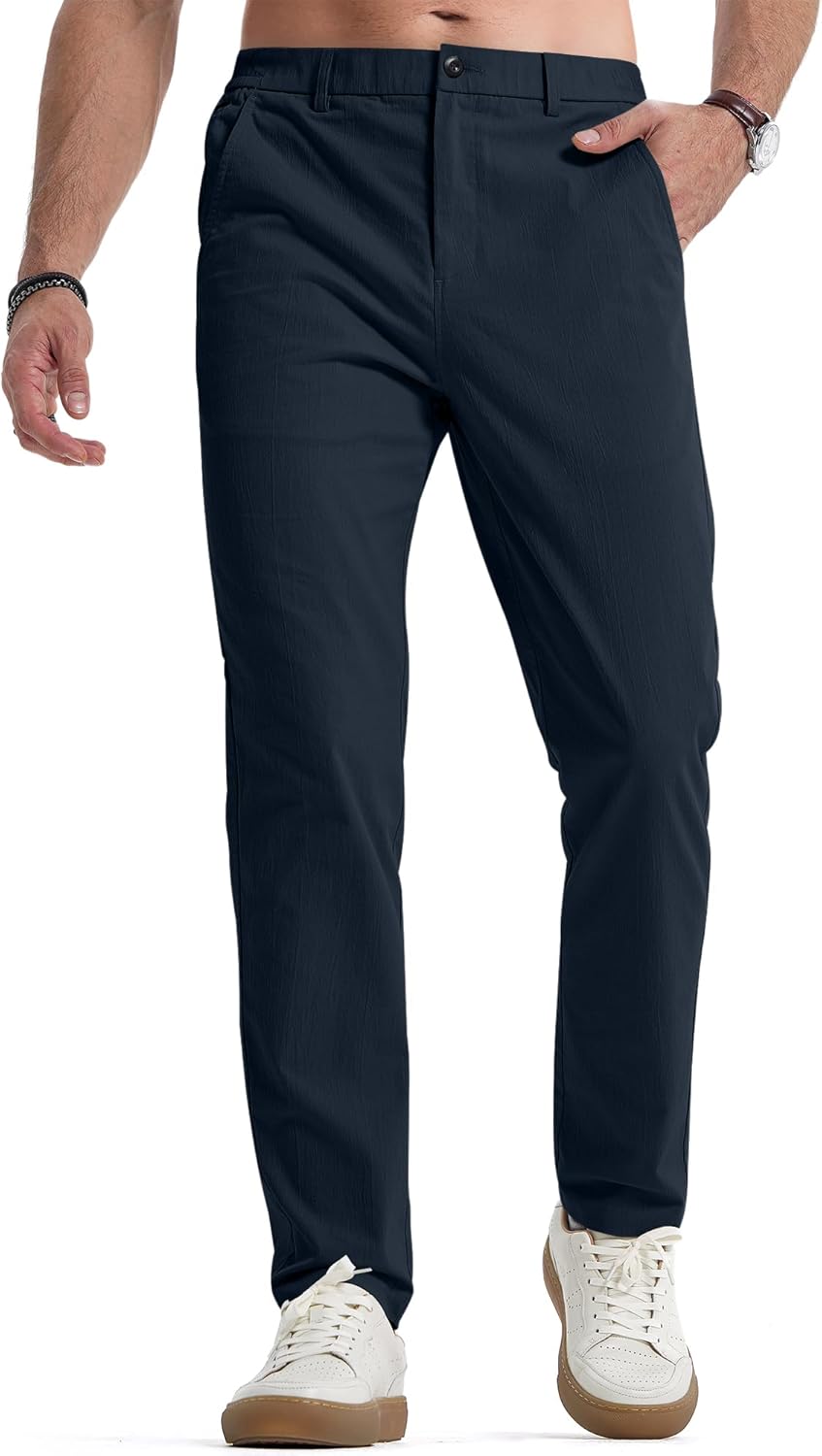 Men's Casual Chino Pants Stretch Washed 4 Way Textured Pants with Zipper Pockets - Picture 30 of 31