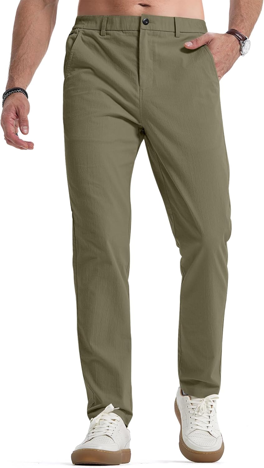 Men's Casual Chino Pants Stretch Washed 4 Way Textured Pants with Zipper Pockets - Picture 31 of 31