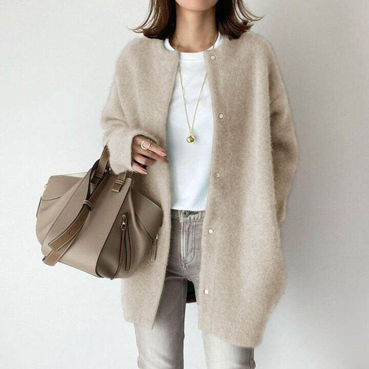 Women's Round Neck Single-Breasted Knitted Cardigan Coat Autumn Winter Jacket - Picture 19 of 20