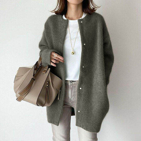 Women's Round Neck Single-Breasted Knitted Cardigan Coat Autumn Winter Jacket - Picture 20 of 20