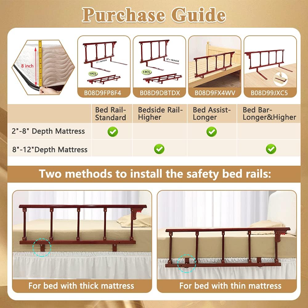 Bed Rails for Elderly Adults Safety Side Guard Assist Rail Foldable Bed Railing - Picture 12 of 12