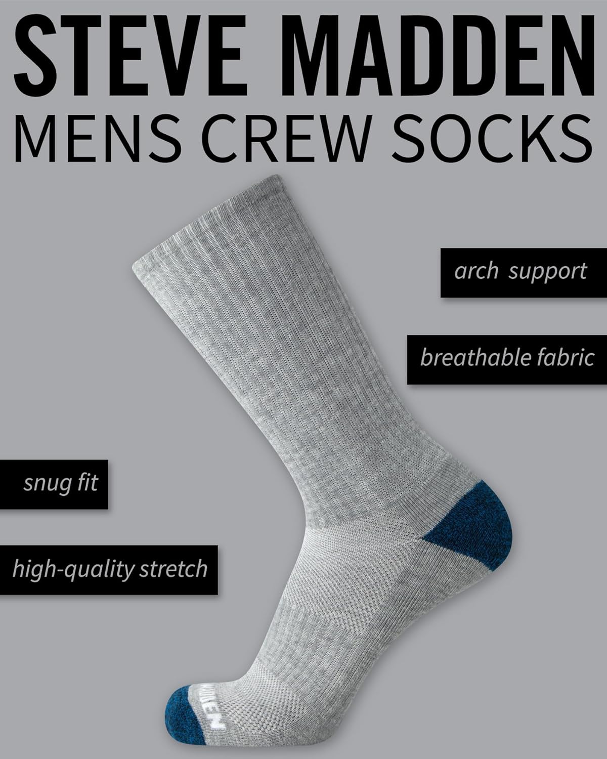 6 Pack Men's Crew Socks Cushioned Athletic Socks Breathable Crew Socks for Men