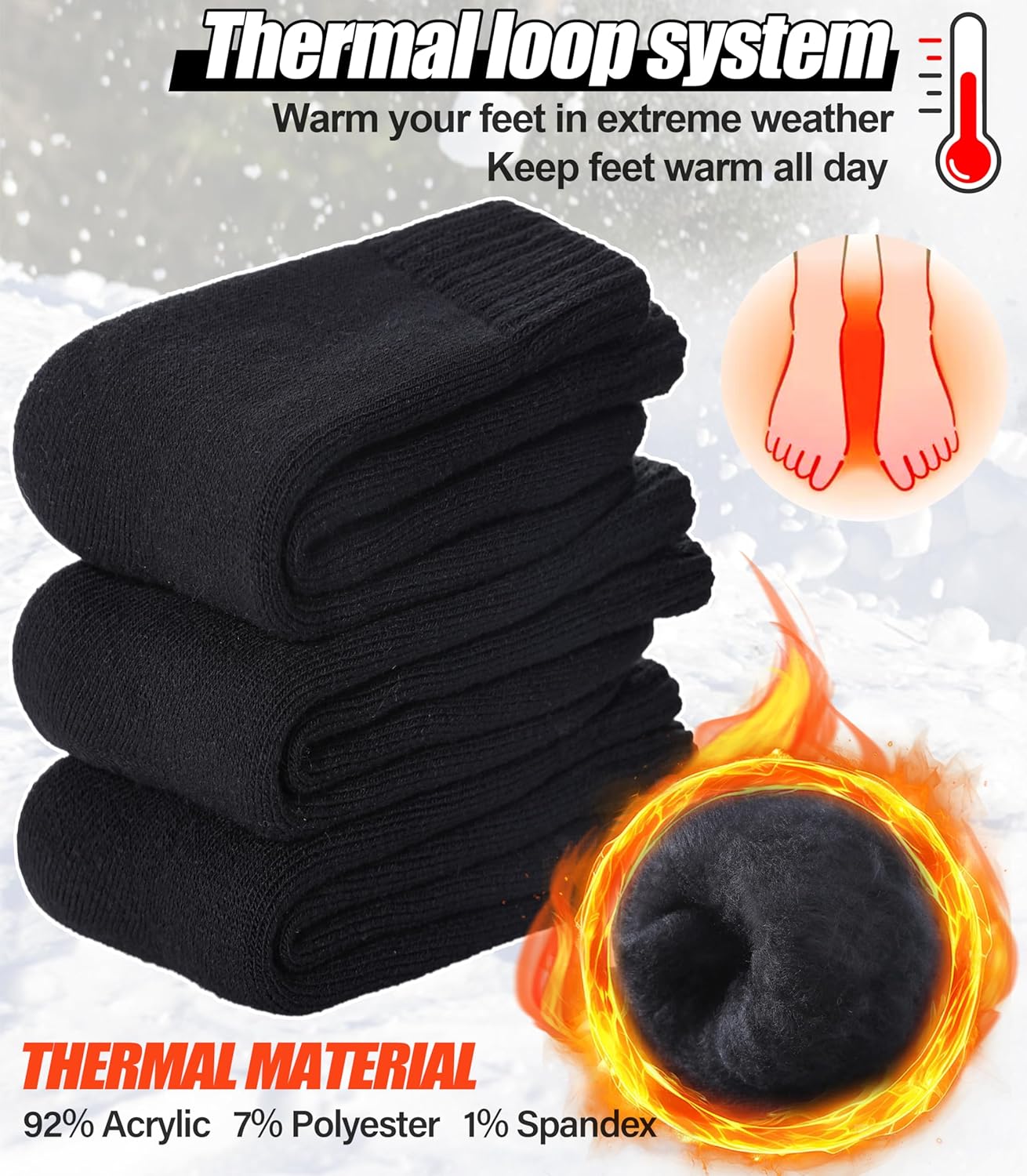 3 Pairs Thermal Boot Socks for Women Men Thick Winter Warm Insulated Heated Sock