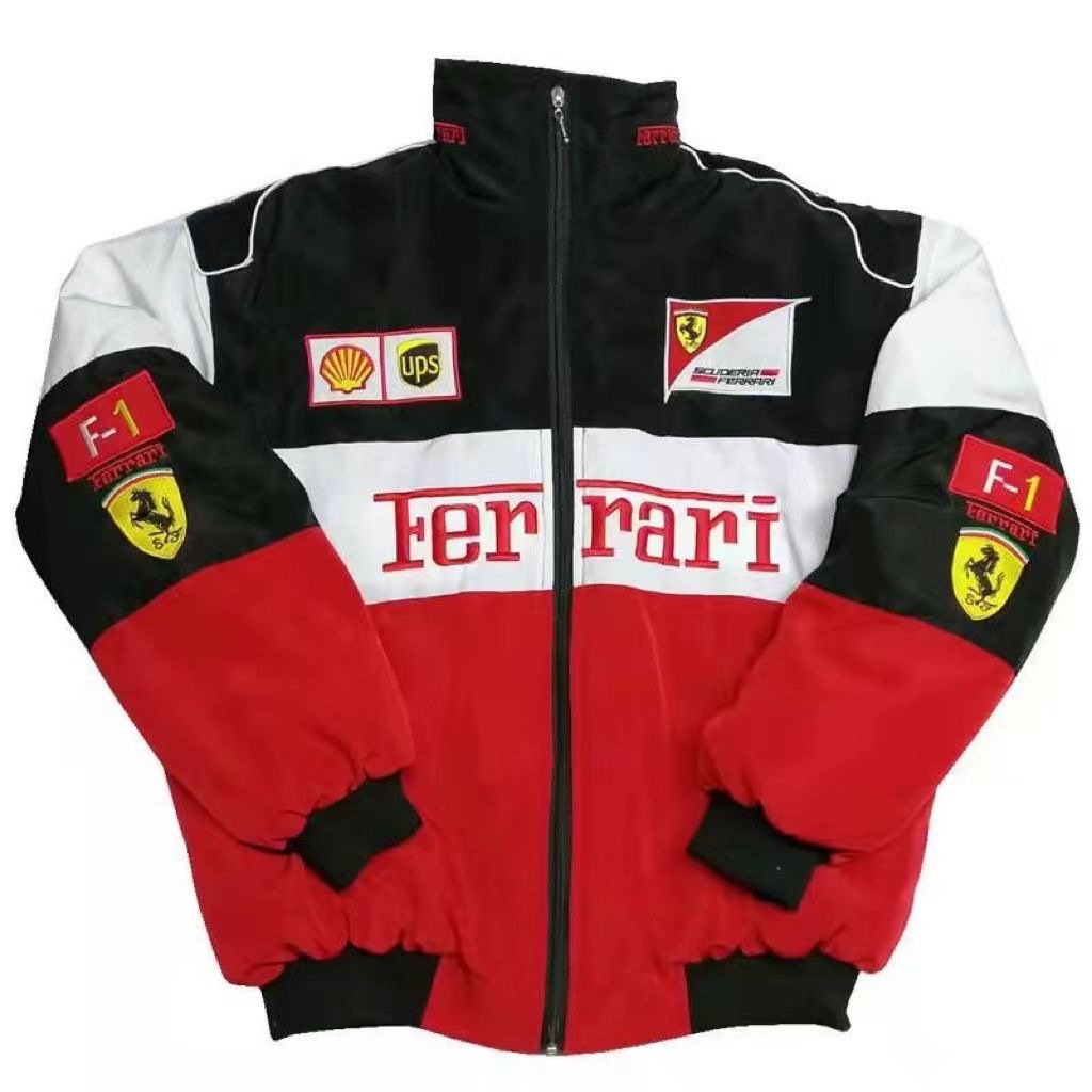 Hot Adult Ferrari Jacket Ebroidered Cotton Padded F 1 Racing Jacket Unisex