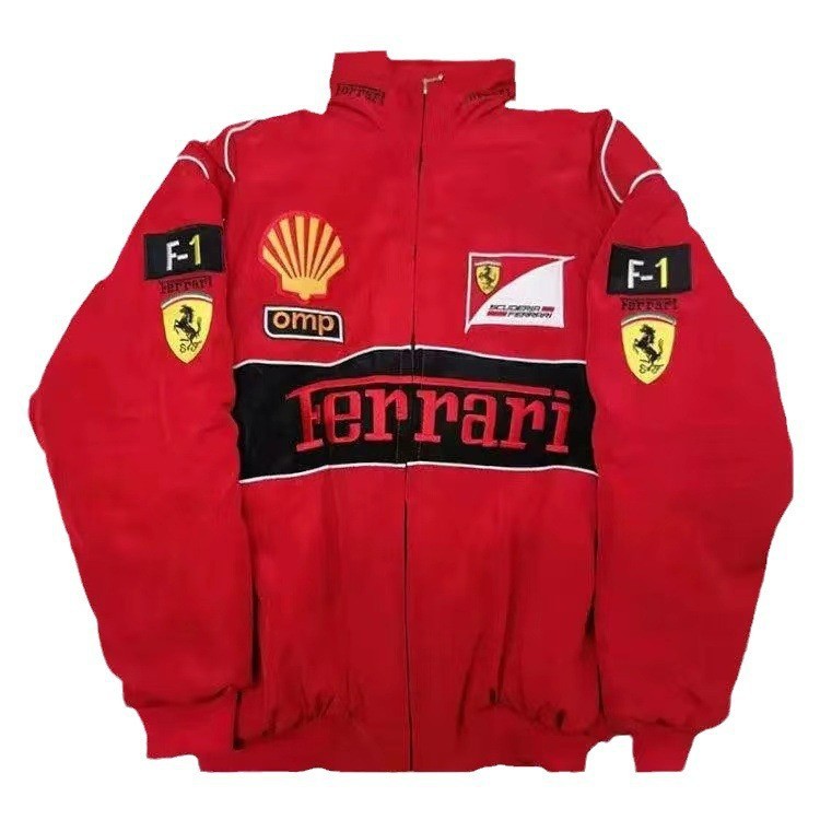 Hot Adult Ferrari Jacket Ebroidered Cotton Padded F 1 Racing Jacket Unisex