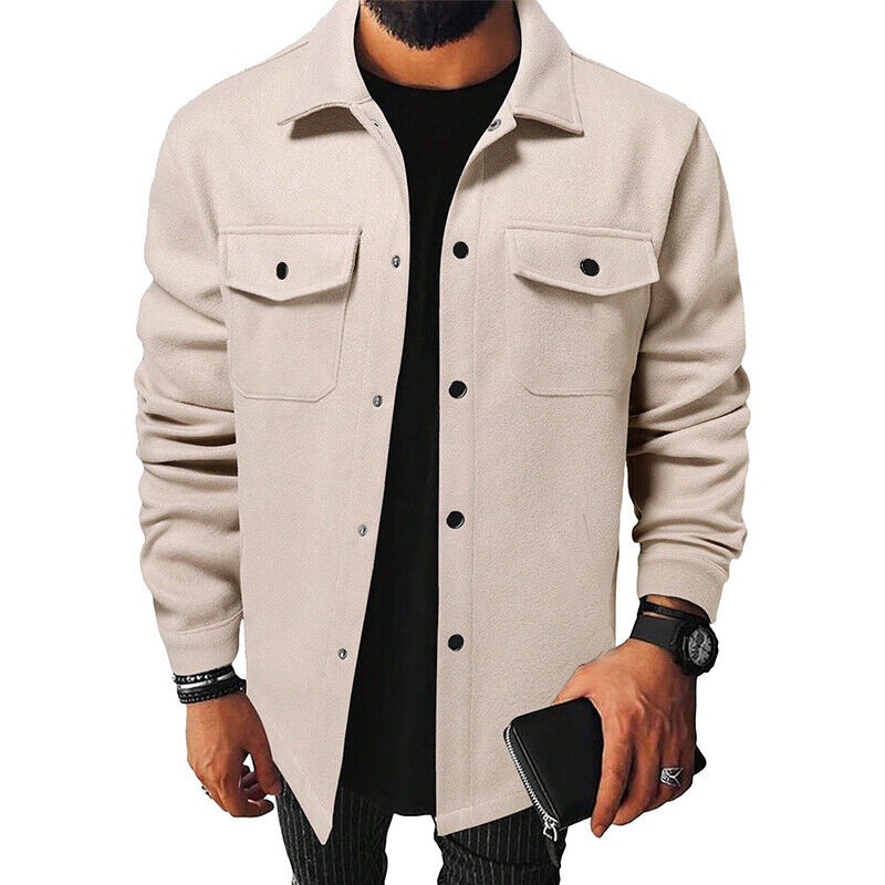 Men Shirts Coat Button Down Tops Mens Autumn Plain Long Sleeve Jacket Blouses - Picture 35 of 40
