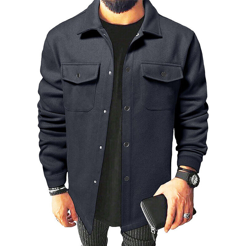 Men Shirts Coat Button Down Tops Mens Autumn Plain Long Sleeve Jacket Blouses - Picture 38 of 40