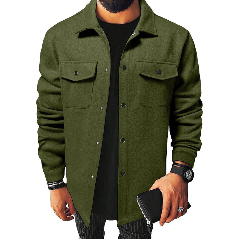 Men Shirts Coat Button Down Tops Mens Autumn Plain Long Sleeve Jacket Blouses - Picture 32 of 40