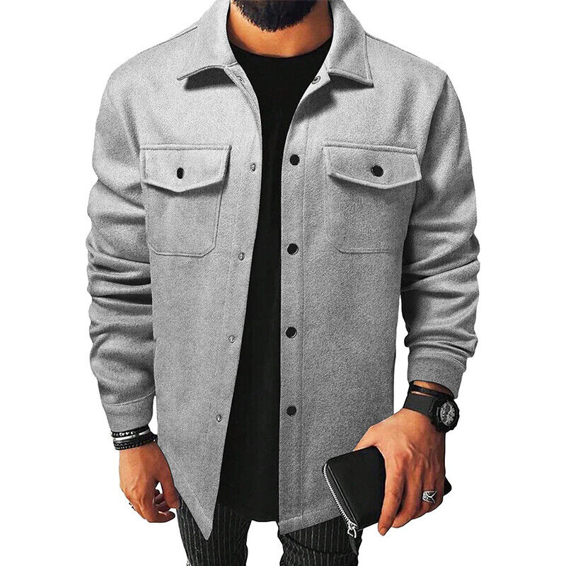 Men Shirts Coat Button Down Tops Mens Autumn Plain Long Sleeve Jacket Blouses - Picture 25 of 40