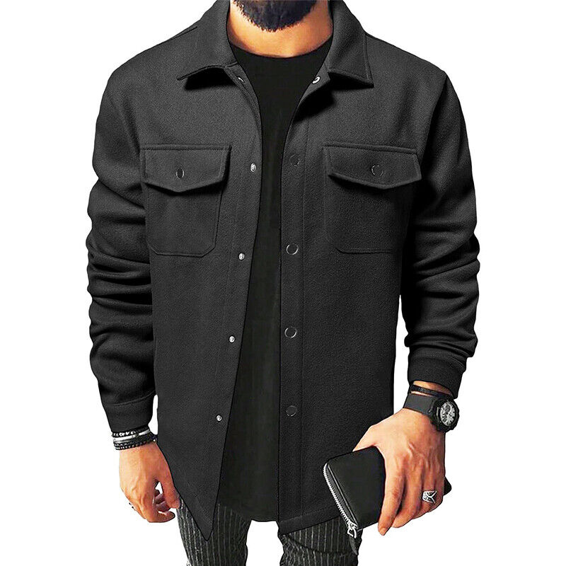 Men Shirts Coat Button Down Tops Mens Autumn Plain Long Sleeve Jacket Blouses - Picture 28 of 40