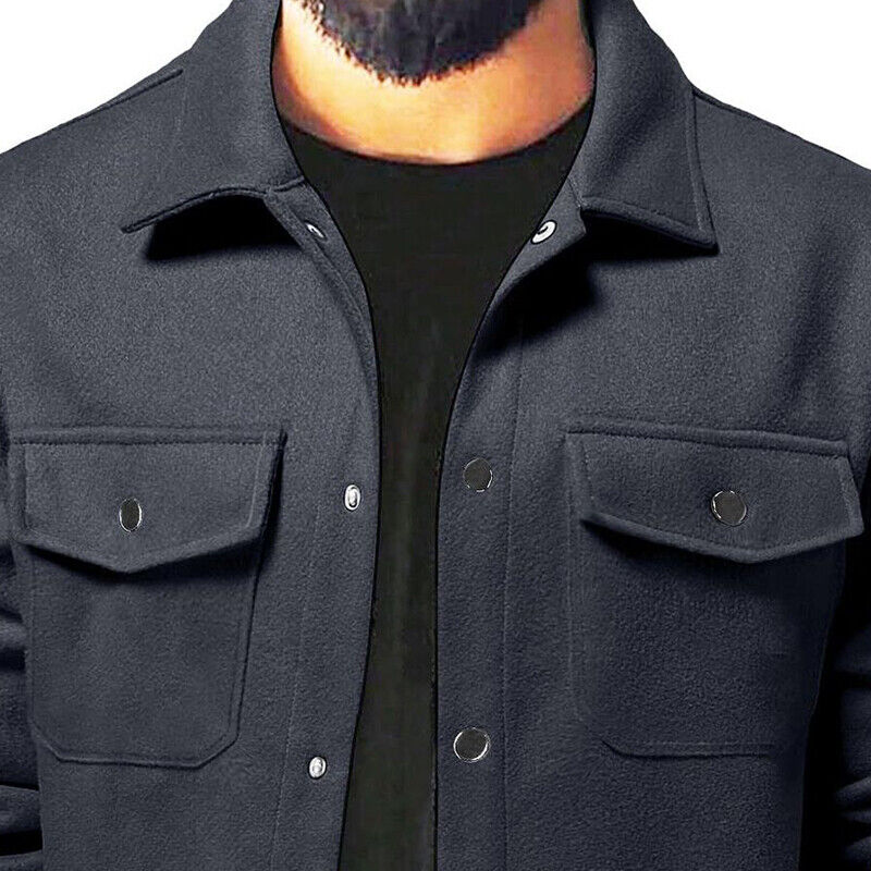 Men Shirts Coat Button Down Tops Mens Autumn Plain Long Sleeve Jacket Blouses - Picture 39 of 40