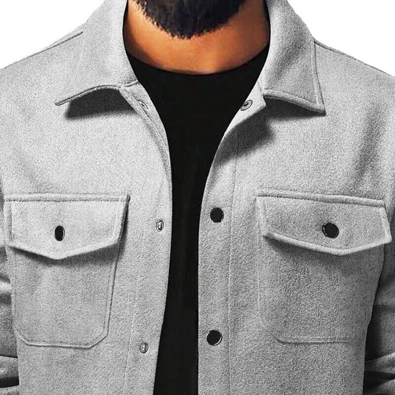 Men Shirts Coat Button Down Tops Mens Autumn Plain Long Sleeve Jacket Blouses - Picture 26 of 40