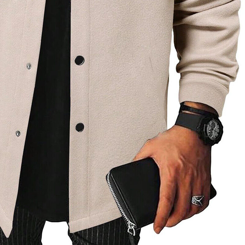 Men Shirts Coat Button Down Tops Mens Autumn Plain Long Sleeve Jacket Blouses - Picture 37 of 40