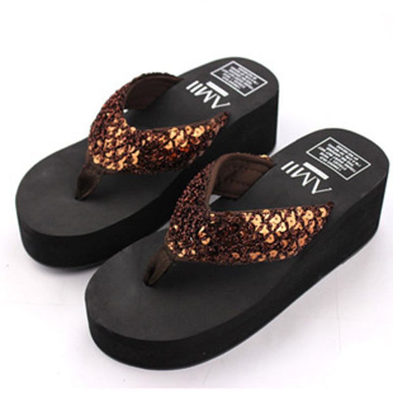Women Crystal Sandals Bling Flip Flop Shoes Casual Platform Wedge Beach Slippers - Picture 21 of 22