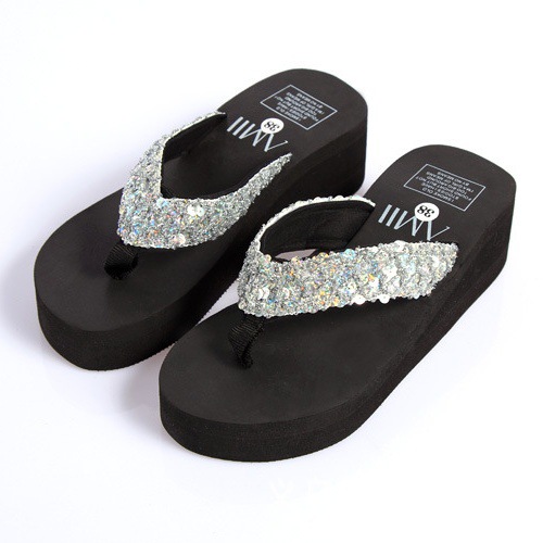 Women Crystal Sandals Bling Flip Flop Shoes Casual Platform Wedge Beach Slippers - Picture 19 of 22