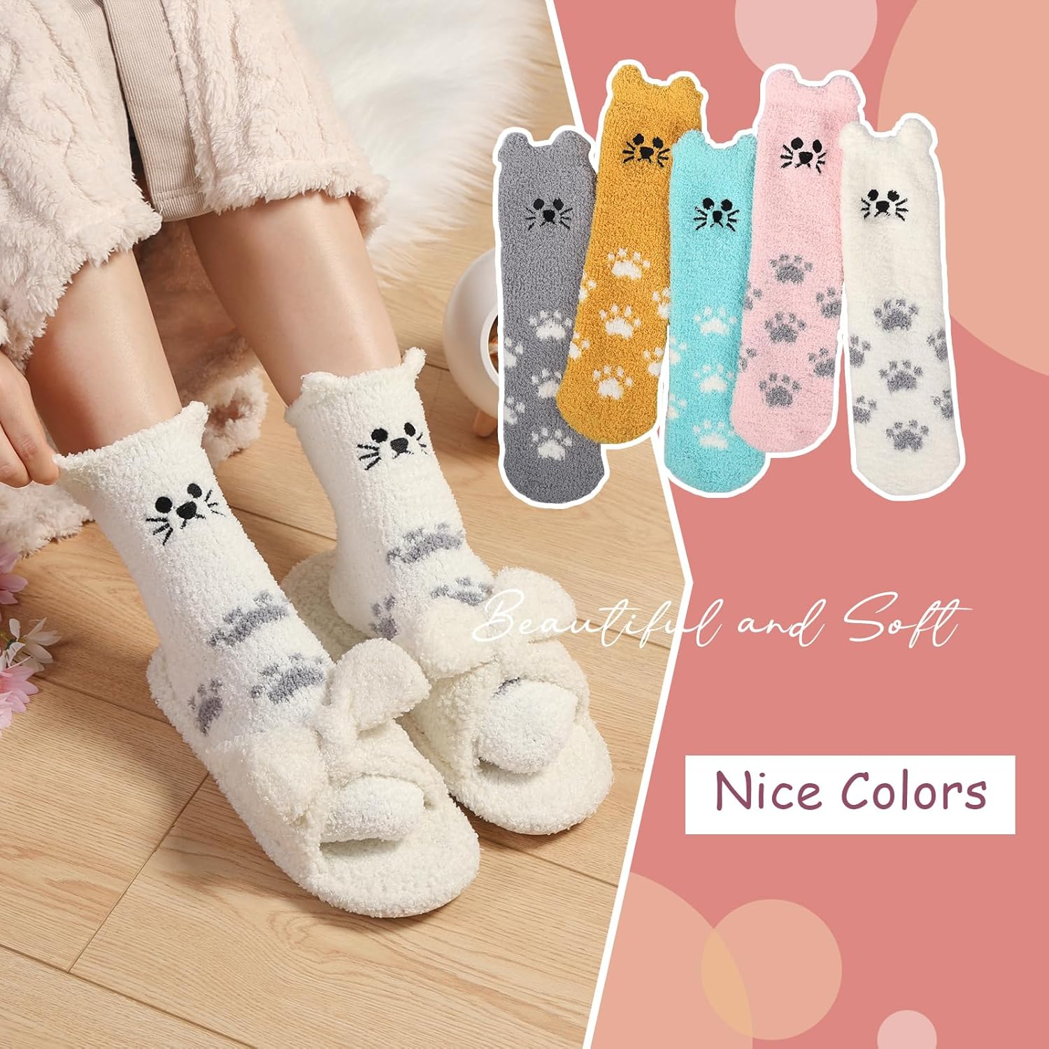 5/6 Pairs Fuzzy Socks for Women Plush Slipper Christmas Gift Warm Sleeping Socks