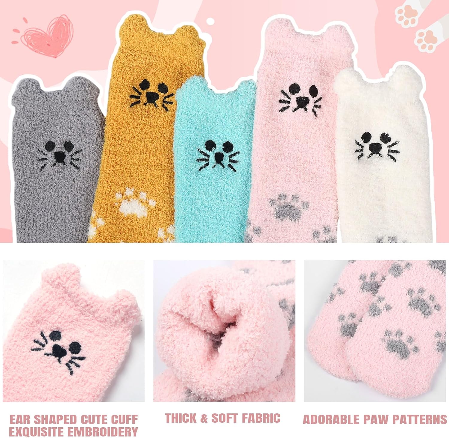 5/6 Pairs Fuzzy Socks for Women Plush Slipper Christmas Gift Warm Sleeping Socks