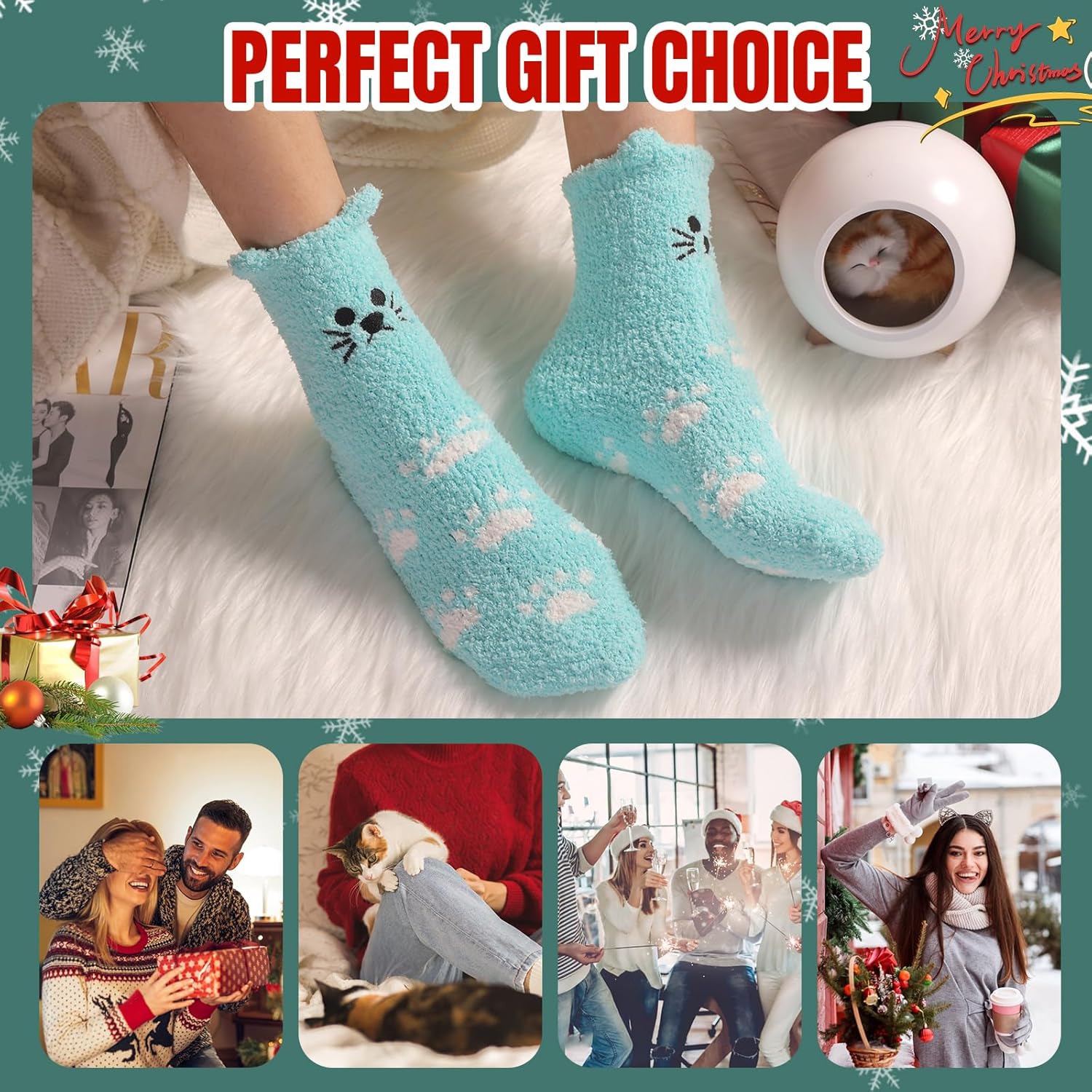 5/6 Pairs Fuzzy Socks for Women Plush Slipper Christmas Gift Warm Sleeping Socks