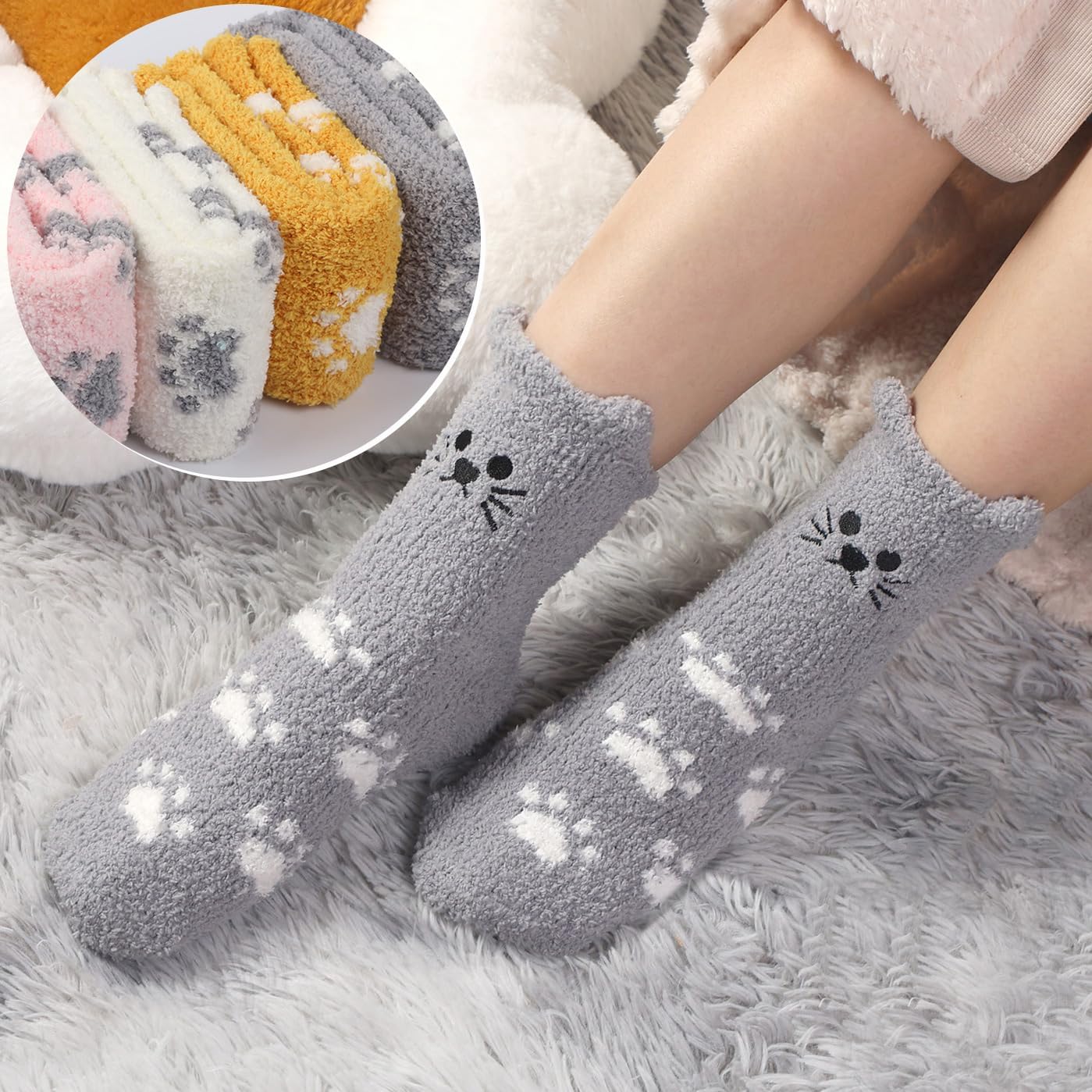 5/6 Pairs Fuzzy Socks for Women Plush Slipper Christmas Gift Warm Sleeping Socks