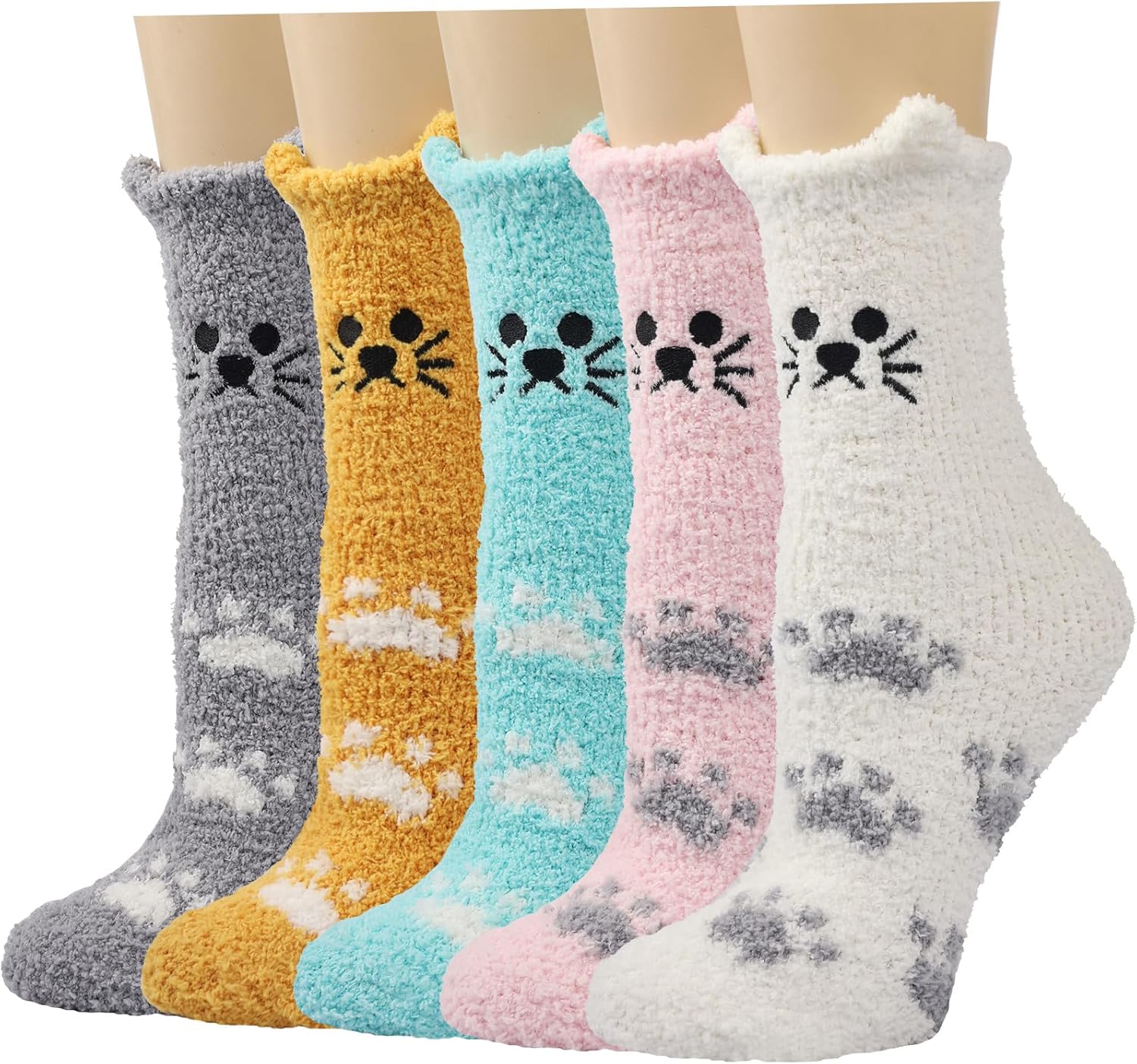 5/6 Pairs Fuzzy Socks for Women Plush Slipper Christmas Gift Warm Sleeping Socks