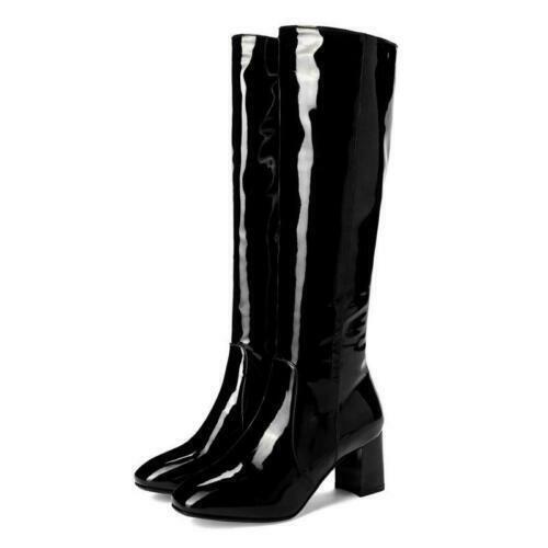 Damen Side Zip Lackleder Disco Dancer 60S 70S Hippie Kniehohe Stiefel - Bild 17 von 19