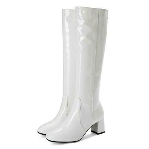 Damen Side Zip Lackleder Disco Dancer 60S 70S Hippie Kniehohe Stiefel - Bild 18 von 19