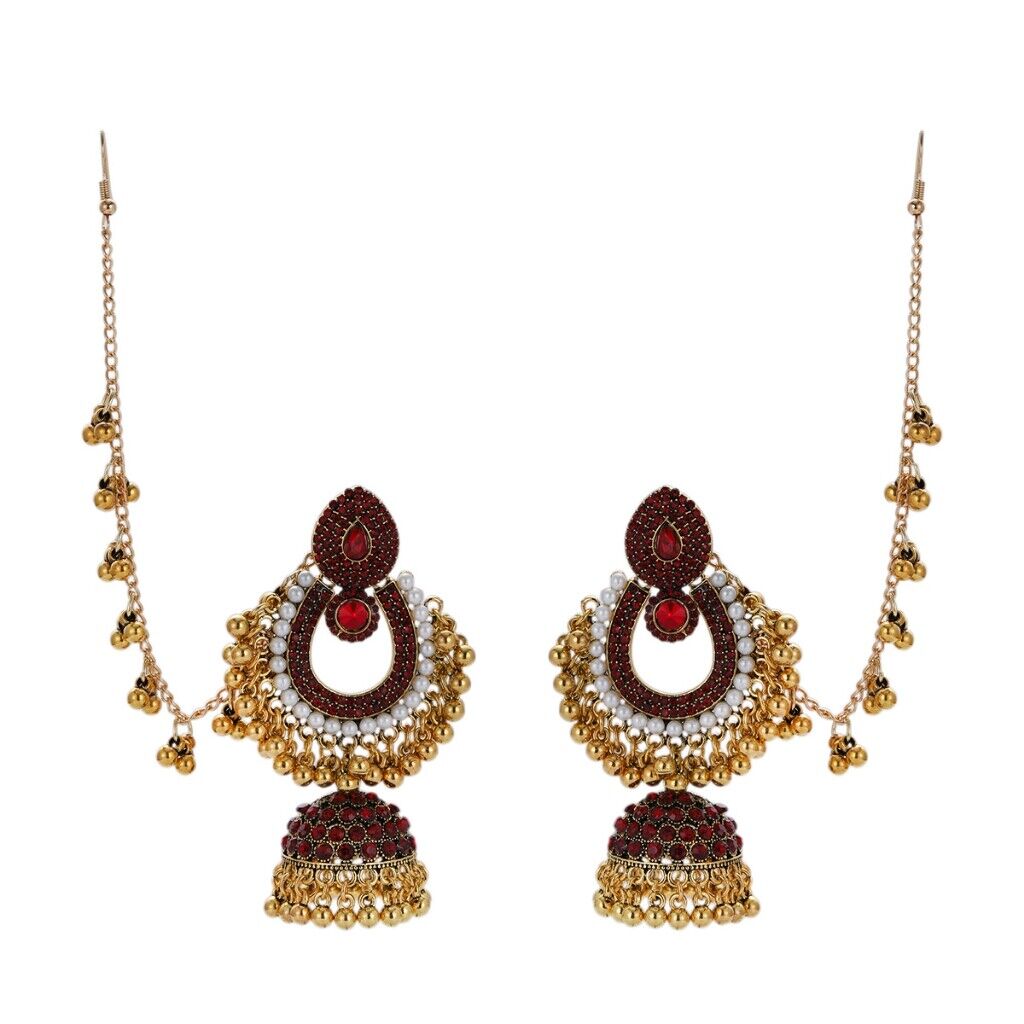 Luxury Rhinestone Gold Long Chain Jewelry Set Wedding Earrings Boho Jewelry Bell - Picture 11 of 22