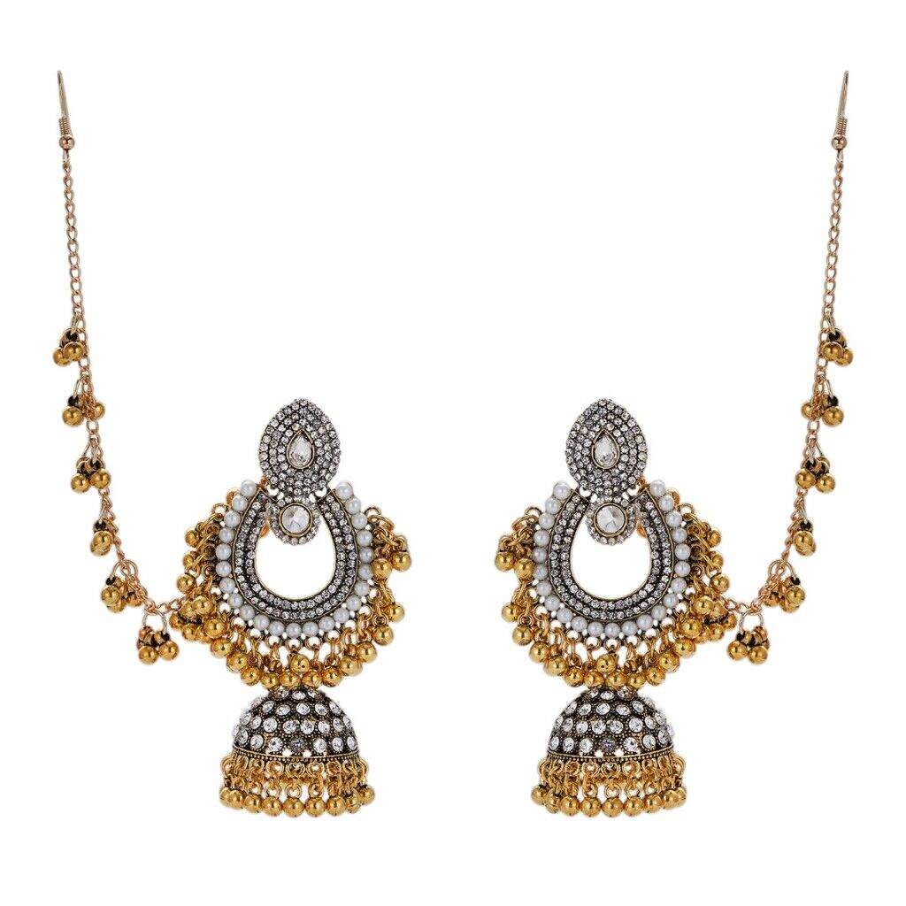 Luxury Rhinestone Gold Long Chain Jewelry Set Wedding Earrings Boho Jewelry Bell - Picture 12 of 22