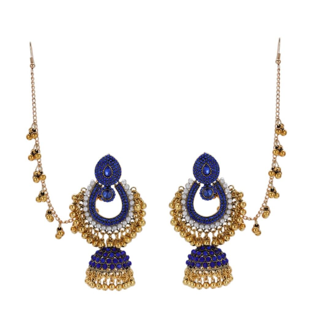 Luxury Rhinestone Gold Long Chain Jewelry Set Wedding Earrings Boho Jewelry Bell - Picture 13 of 22