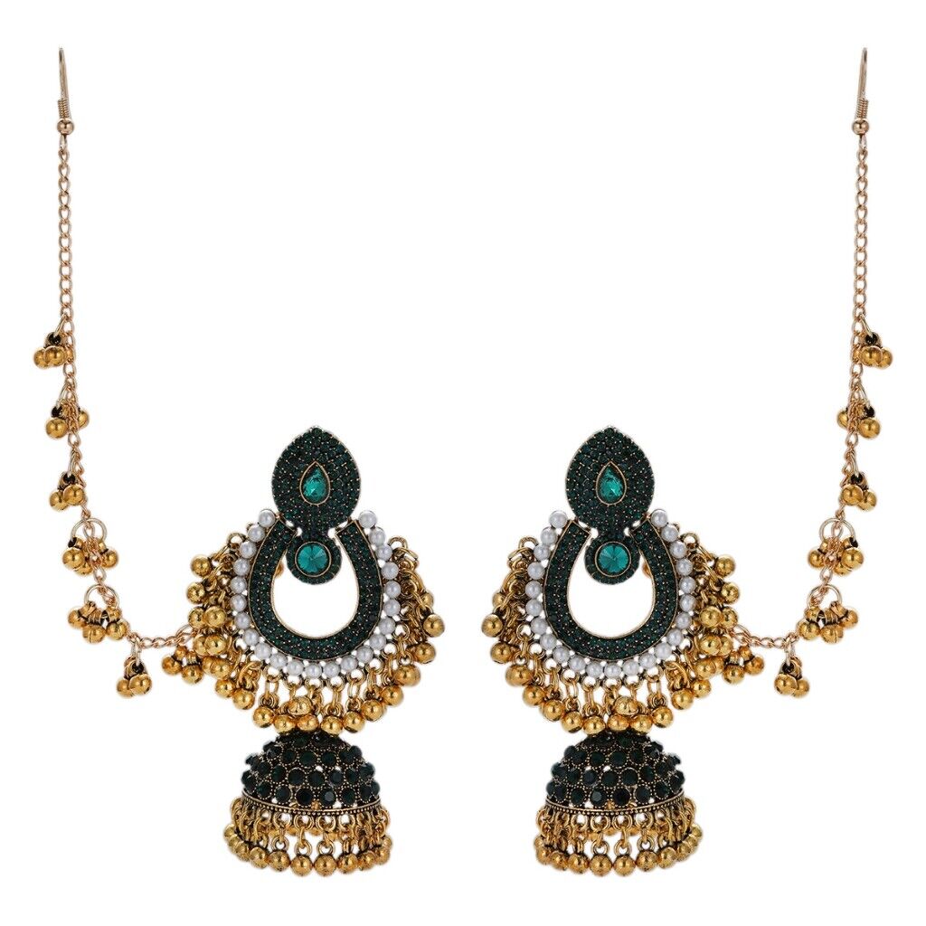 Luxury Rhinestone Gold Long Chain Jewelry Set Wedding Earrings Boho Jewelry Bell - Picture 14 of 22