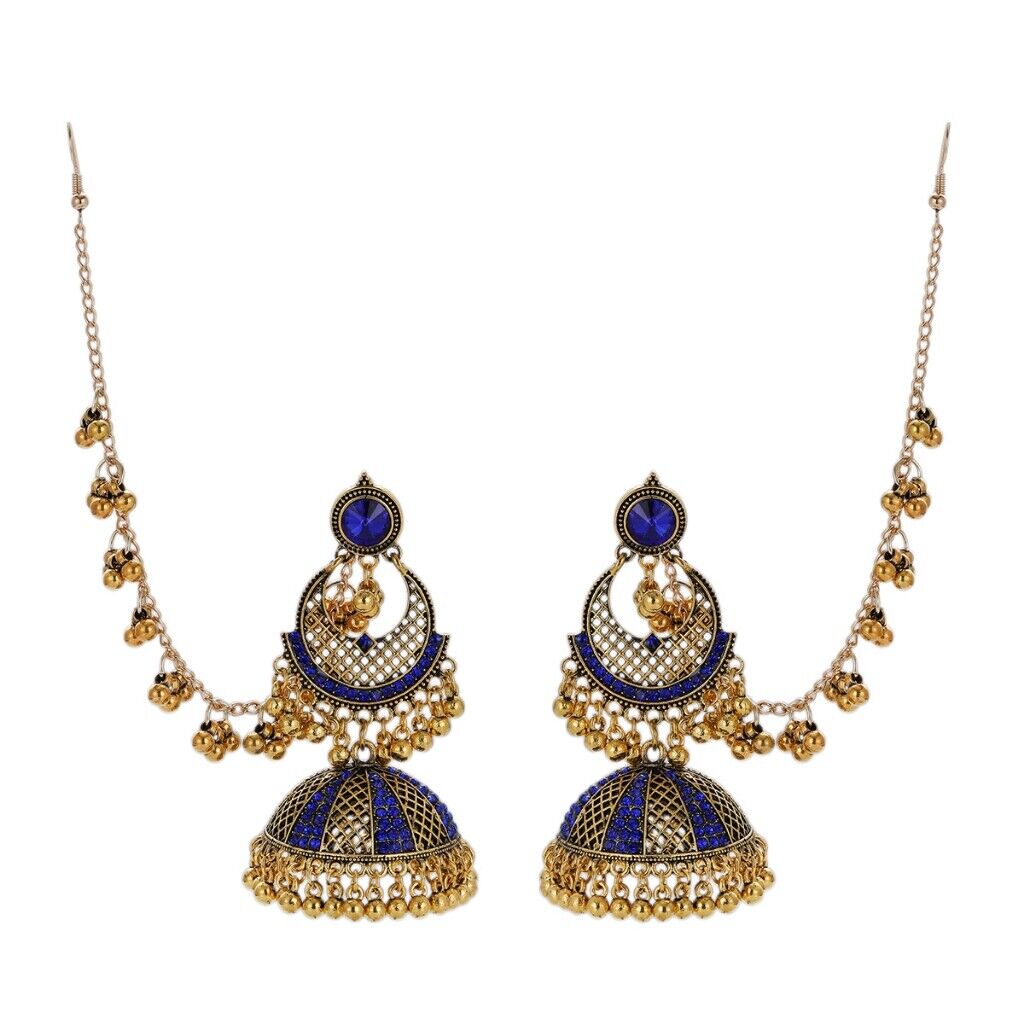 Luxury Rhinestone Gold Long Chain Jewelry Set Wedding Earrings Boho Jewelry Bell - Picture 16 of 22