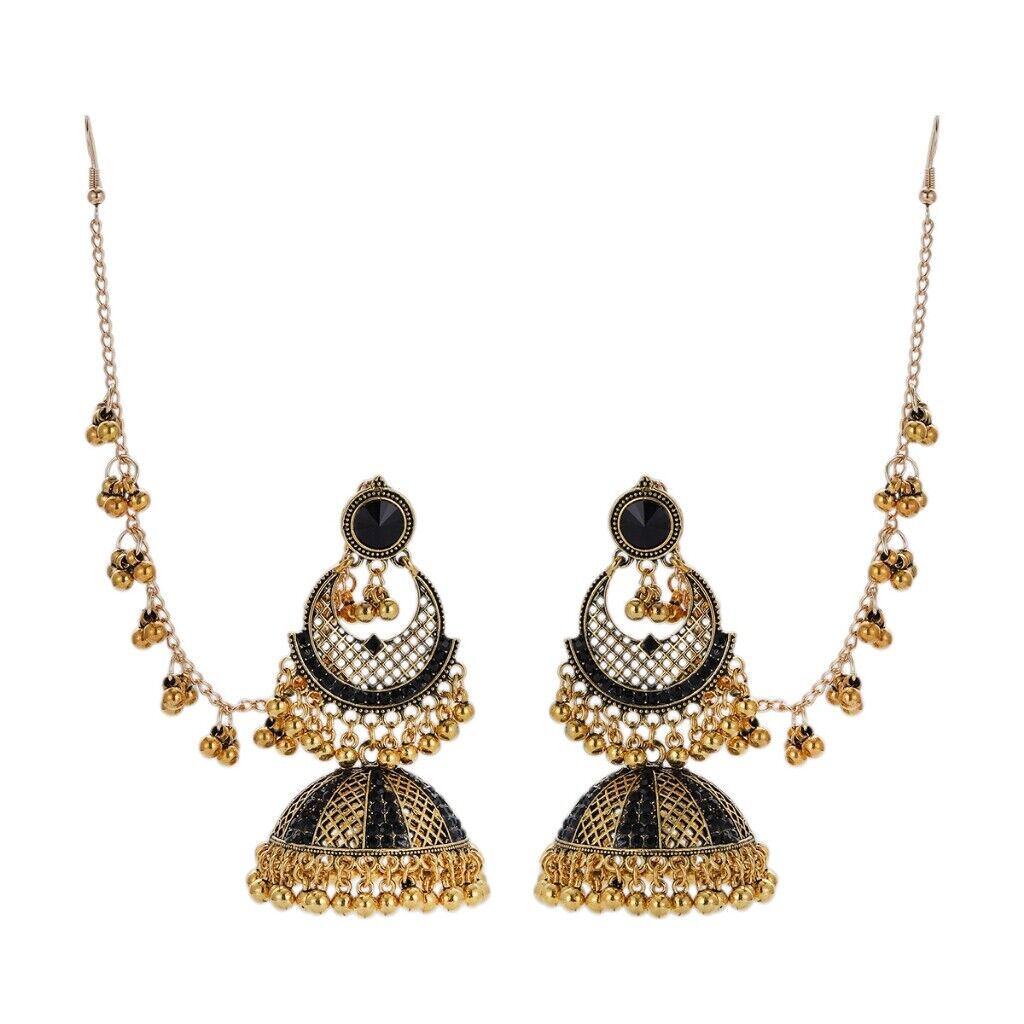 Luxury Rhinestone Gold Long Chain Jewelry Set Wedding Earrings Boho Jewelry Bell - Picture 17 of 22