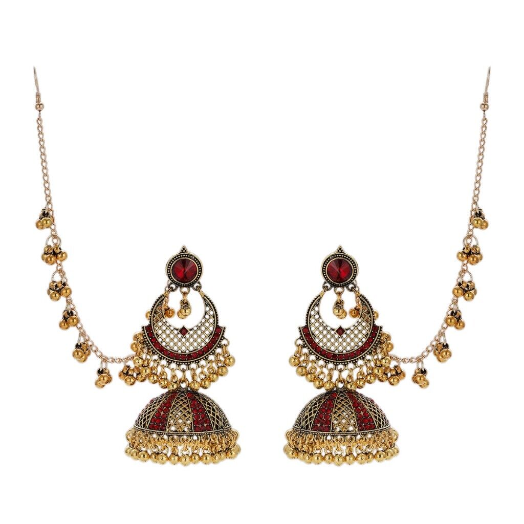 Luxury Rhinestone Gold Long Chain Jewelry Set Wedding Earrings Boho Jewelry Bell - Picture 18 of 22