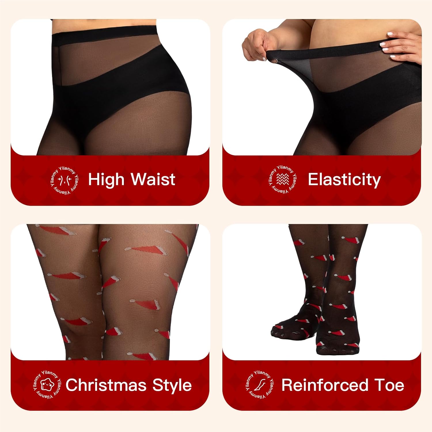 Christmas Tights Plus Size Black Patterned Tights High Waist Pantyhose for Women - Picture 26 of 45