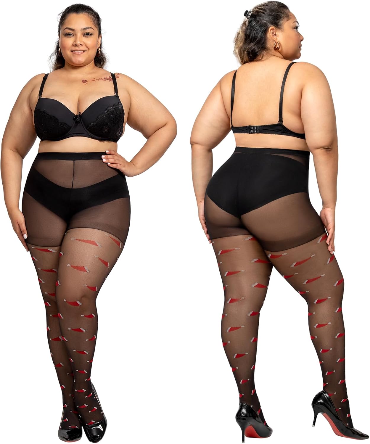 Christmas Tights Plus Size Black Patterned Tights High Waist Pantyhose for Women - Picture 28 of 45