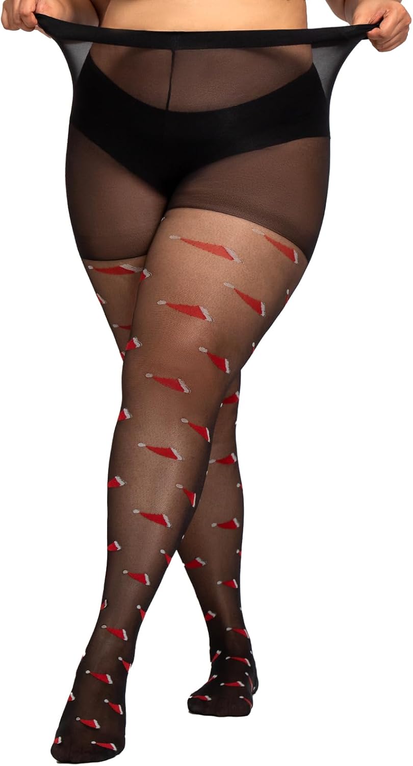 Christmas Tights Plus Size Black Patterned Tights High Waist Pantyhose for Women - Picture 31 of 45
