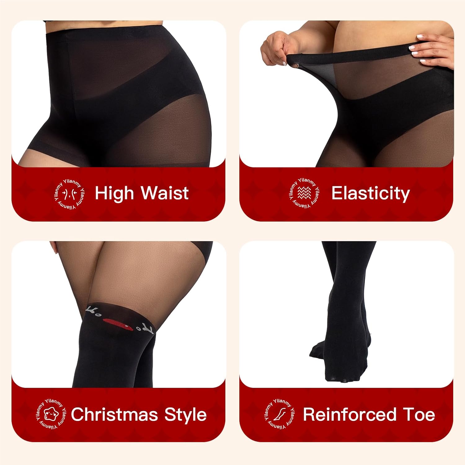 Christmas Tights Plus Size Black Patterned Tights High Waist Pantyhose for Women - Picture 40 of 45