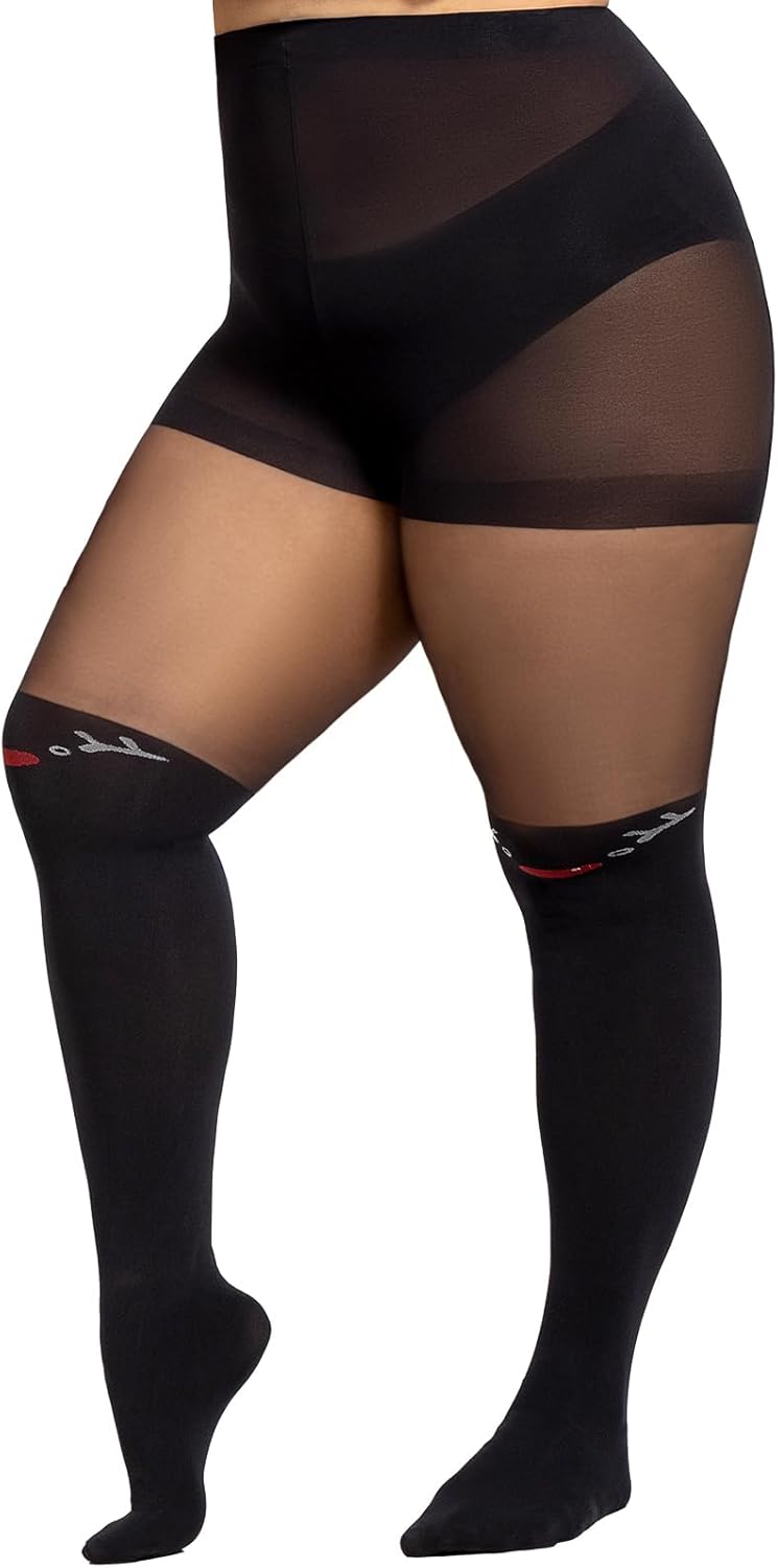 Christmas Tights Plus Size Black Patterned Tights High Waist Pantyhose for Women - Picture 45 of 45